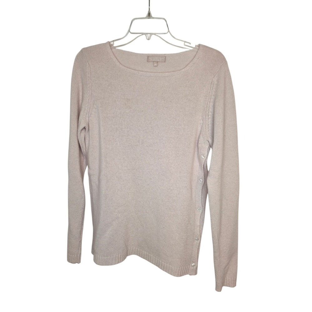 BENEDETTA B. Women's Sweater M Pale Pink Button Side Merino Wool‎ Cashmere Blend